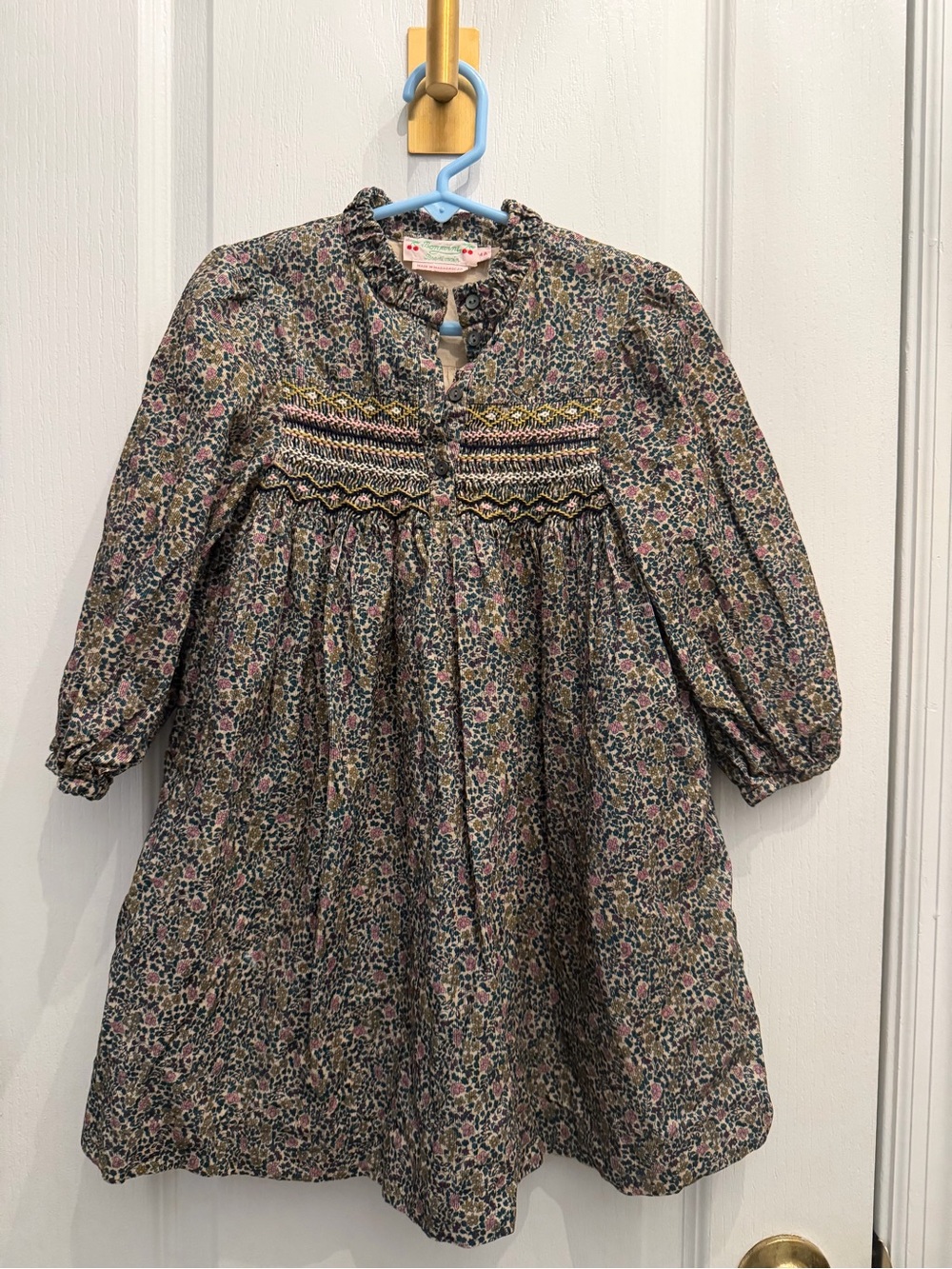 Bon Point Girls' Floral Smocked Long-Sleeve Dress - Pink/Green